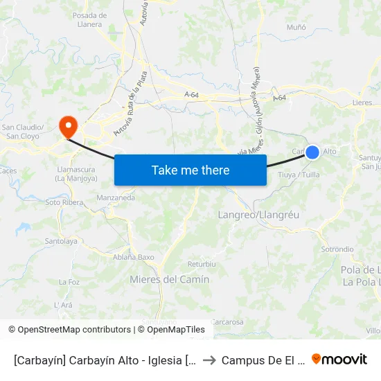 [Carbayín]  Carbayín Alto - Iglesia [Cta 00849] to Campus De El Cristo map