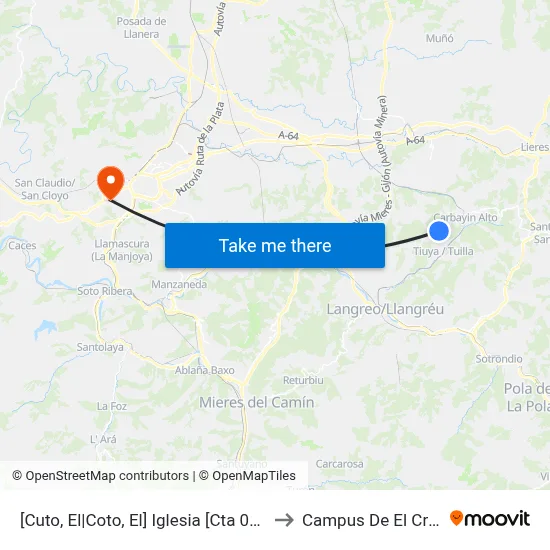 [Cuto, El|Coto, El]  Iglesia [Cta 00857] to Campus De El Cristo map