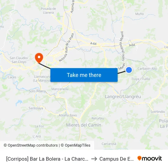 [Corripos]  Bar La Bolera - La Charca [Cta 00874] to Campus De El Cristo map