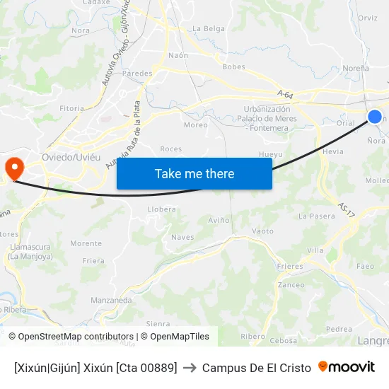 [Xixún|Gijún]  Xixún [Cta 00889] to Campus De El Cristo map