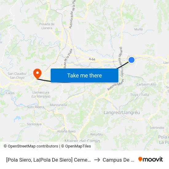 [Pola Siero, La|Pola De Siero]  Cementerio [Cta 00991] to Campus De El Cristo map