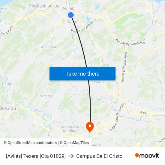[Avilés]  Texera [Cta 01029] to Campus De El Cristo map