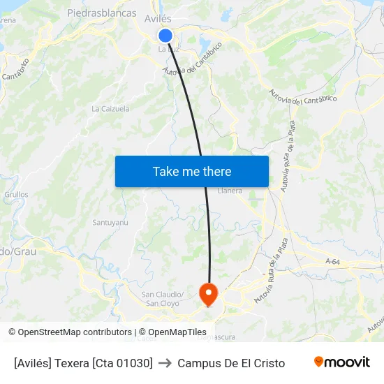 [Avilés]  Texera [Cta 01030] to Campus De El Cristo map