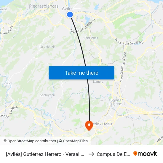 [Avilés]  Gutiérrez Herrero - Versalles [Cta 01032] to Campus De El Cristo map