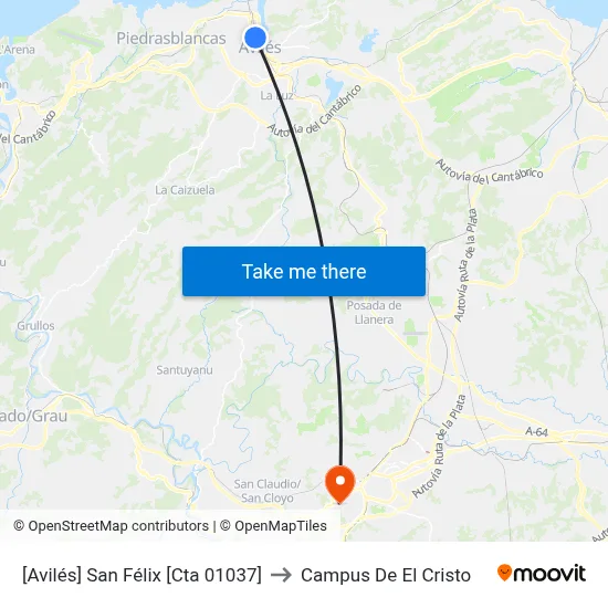 [Avilés]  San Félix [Cta 01037] to Campus De El Cristo map