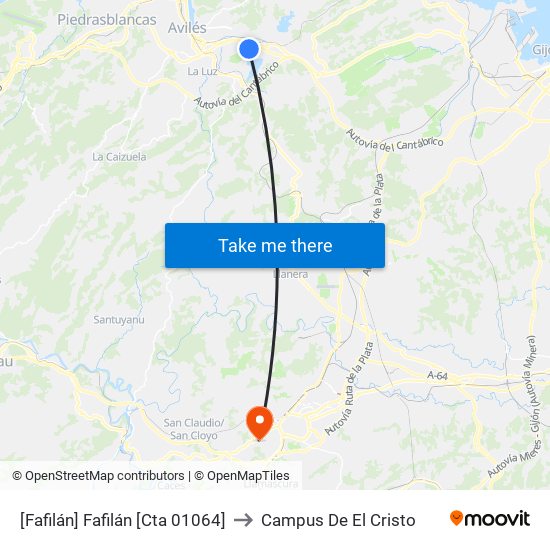 [Fafilán]  Fafilán [Cta 01064] to Campus De El Cristo map