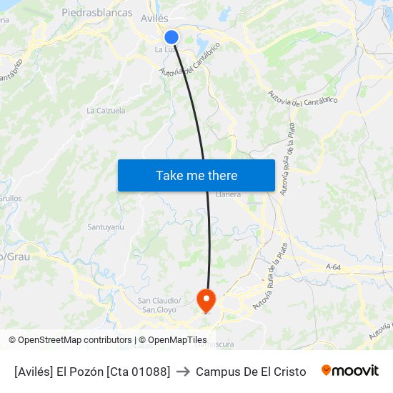 [Avilés]  El Pozón [Cta 01088] to Campus De El Cristo map