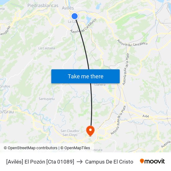 [Avilés]  El Pozón [Cta 01089] to Campus De El Cristo map
