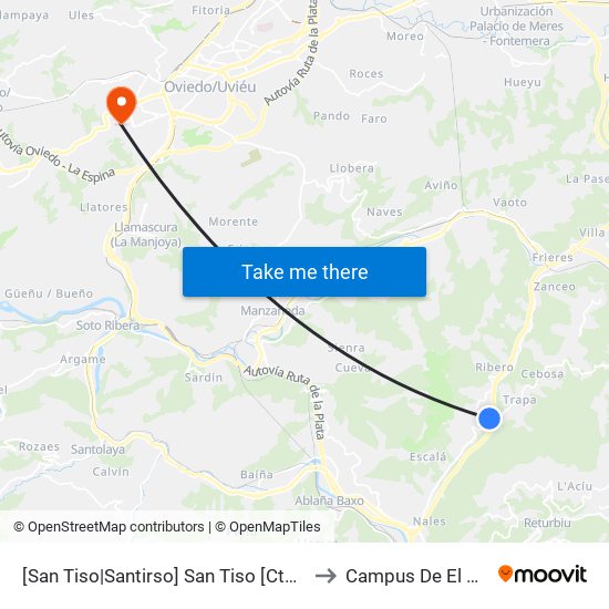 [San Tiso|Santirso]  San Tiso [Cta 01139] to Campus De El Cristo map