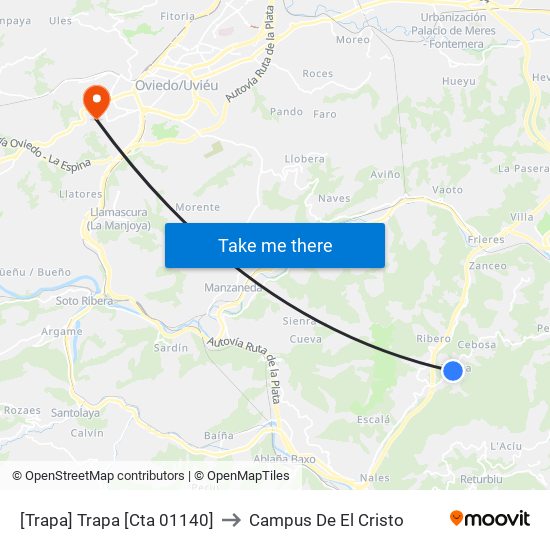 [Trapa]  Trapa [Cta 01140] to Campus De El Cristo map