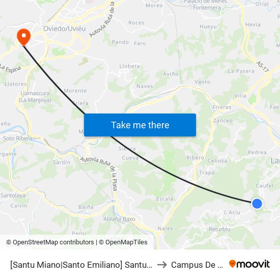[Santu Miano|Santo Emiliano]  Santu Miano [Cta 01167] to Campus De El Cristo map