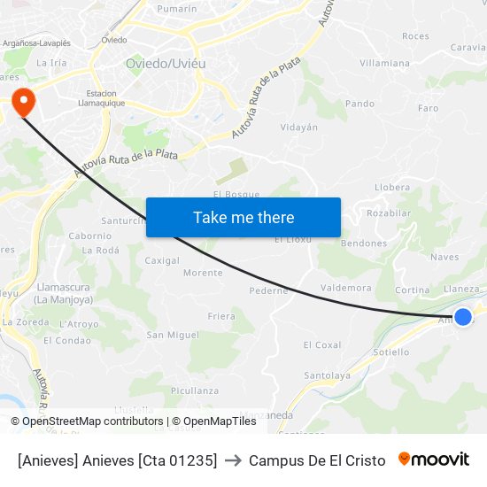 [Anieves]  Anieves [Cta 01235] to Campus De El Cristo map