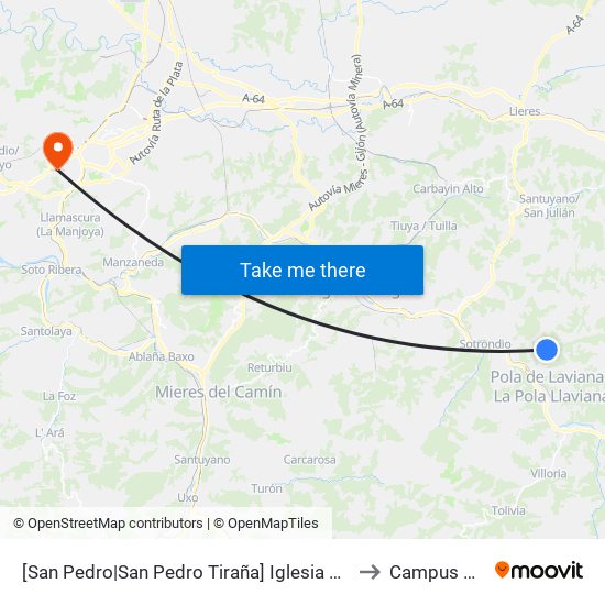 [San Pedro|San Pedro Tiraña]  Iglesia San Pedro De Tiraña [Cta 01358] to Campus De El Cristo map