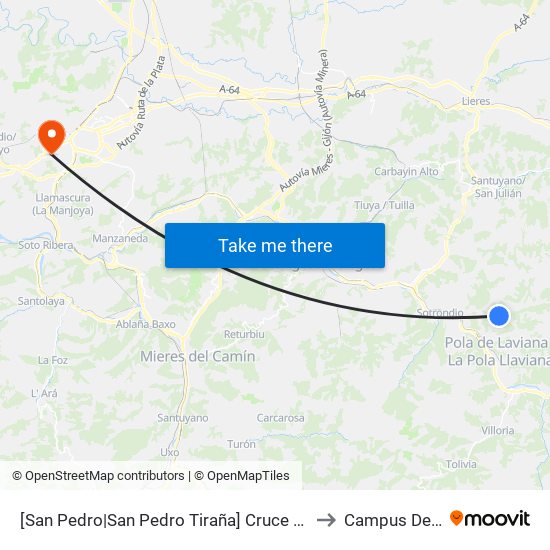 [San Pedro|San Pedro Tiraña]  Cruce L´Ordaliegu [Cta 01360] to Campus De El Cristo map