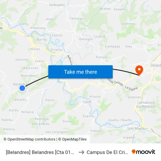 [Belandres]  Belandres [Cta 01517] to Campus De El Cristo map