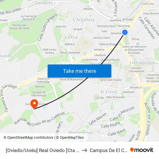 [Oviedo/Uviéu]  Real Oviedo [Cta 01601] to Campus De El Cristo map