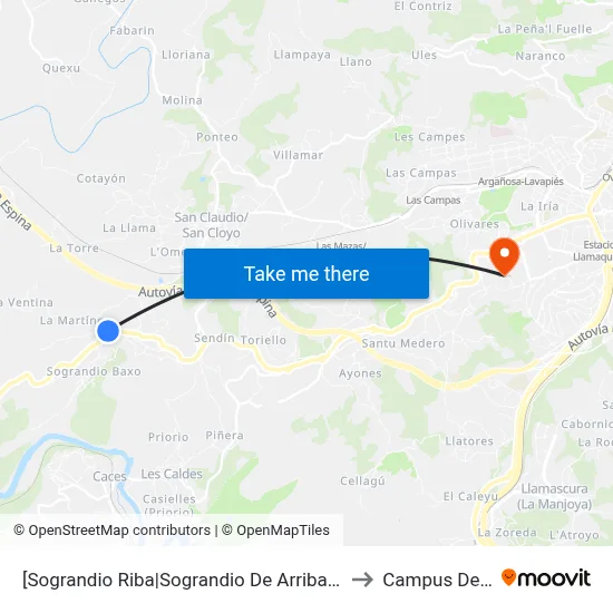 [Sograndio Riba|Sograndio De Arriba]  Sograndio [Cta 01607] to Campus De El Cristo map