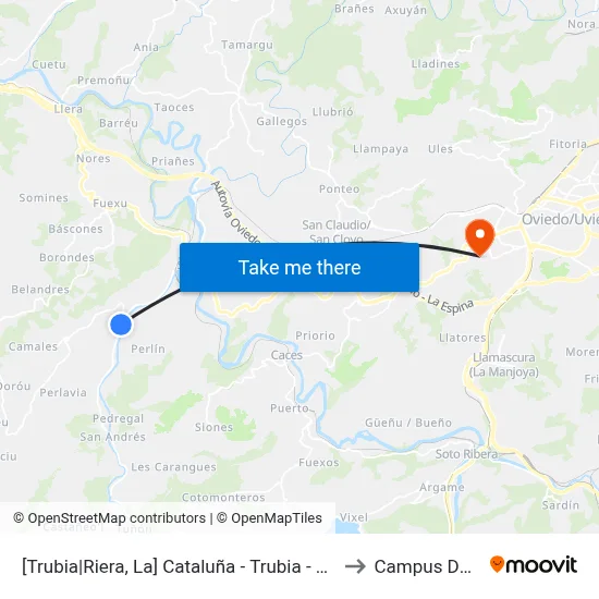 [Trubia|Riera, La]  Cataluña - Trubia - Santa María [Cta 01612] to Campus De El Cristo map
