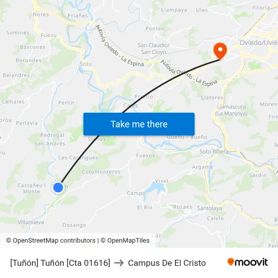 [Tuñón]  Tuñón [Cta 01616] to Campus De El Cristo map