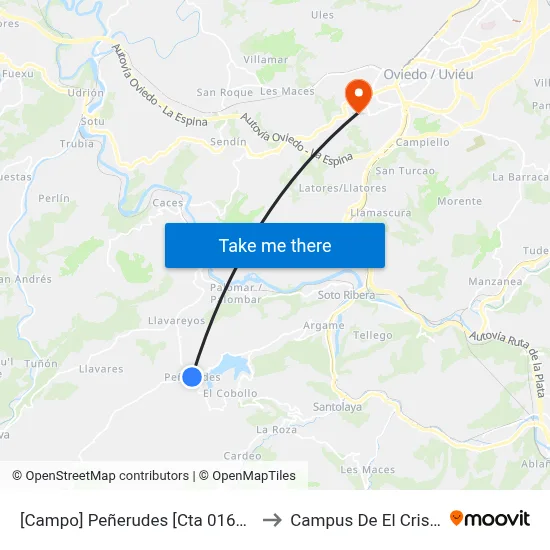 [Campo]  Peñerudes [Cta 01658] to Campus De El Cristo map
