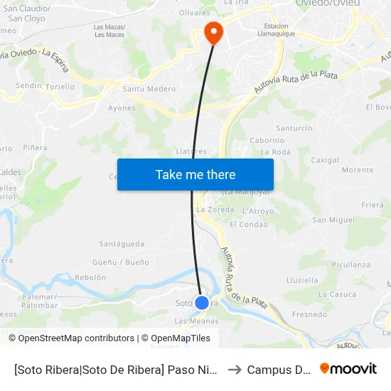 [Soto Ribera|Soto De Ribera]  Paso Nivel Soto Ribera [Cta 01682] to Campus De El Cristo map
