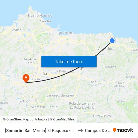[Samartín|San Martín]  El Requexu - El Puntal [Cta 01844] to Campus De El Cristo map
