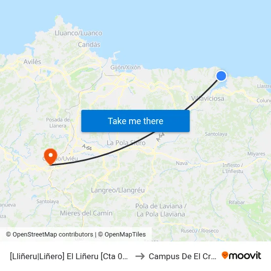 [Lliñeru|Liñero]  El Liñeru [Cta 01847] to Campus De El Cristo map