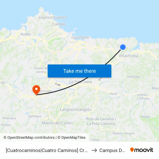 [Cuatrocaminos|Cuatro Caminos]  Cruce Argüero [Cta 01875] to Campus De El Cristo map