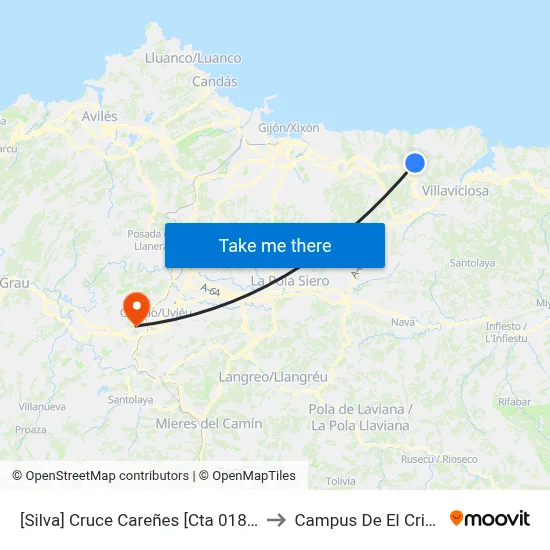 [Silva]  Cruce Careñes [Cta 01882] to Campus De El Cristo map