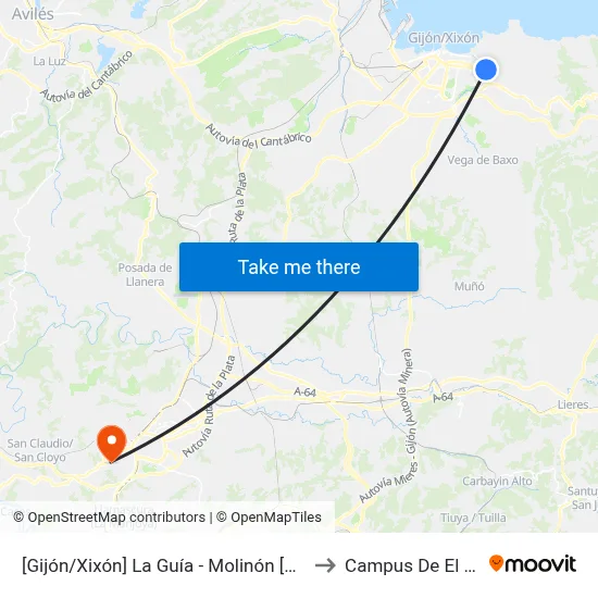 La Guía - Molinón to Campus De El Cristo map