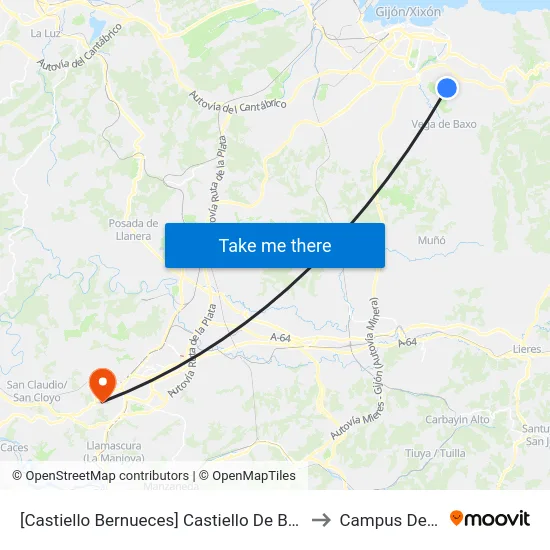 [Castiello Bernueces]  Castiello De Bernueces [Cta 02026] to Campus De El Cristo map