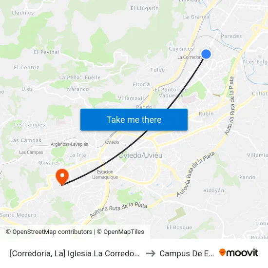 [Corredoria, La]  Iglesia La Corredoria [Cta 02053] to Campus De El Cristo map