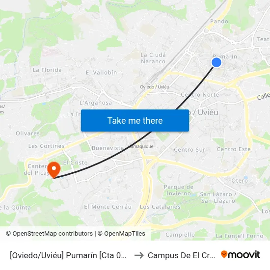 [Oviedo/Uviéu]  Pumarín [Cta 02059] to Campus De El Cristo map