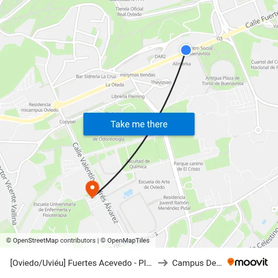 [Oviedo/Uviéu]  Fuertes Acevedo - Plaza Toros [Cta 02062] to Campus De El Cristo map