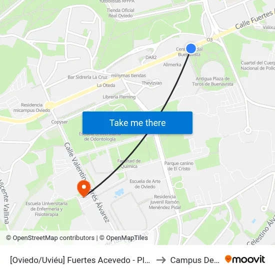 [Oviedo/Uviéu]  Fuertes Acevedo - Plaza Toros [Cta 02064] to Campus De El Cristo map