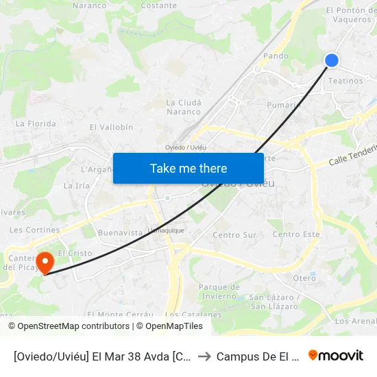 [Oviedo/Uviéu]  El Mar 38 Avda [Cta 02070] to Campus De El Cristo map