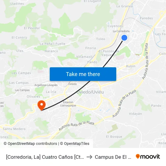[Corredoria, La]  Cuatro Caños [Cta 02072] to Campus De El Cristo map