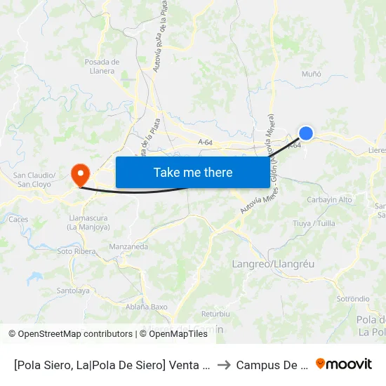 [Pola Siero, La|Pola De Siero]  Venta La Uña [Cta 02096] to Campus De El Cristo map