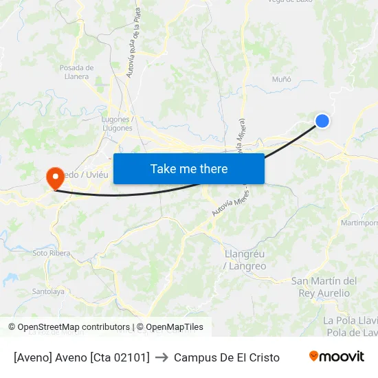 [Aveno]  Aveno [Cta 02101] to Campus De El Cristo map