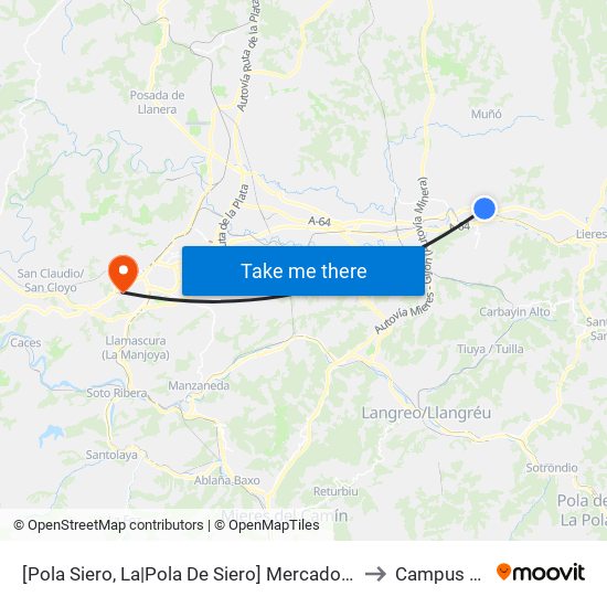 [Pola Siero, La|Pola De Siero]  Mercado Ganado - Venta La Uña [Cta 02139] to Campus De El Cristo map