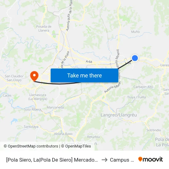 [Pola Siero, La|Pola De Siero]  Mercado Ganado - Venta La Uña [Cta 02139] to Campus De El Cristo map