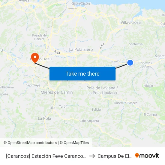 [Carancos]  Estación Feve Carancos [Cta 02160] to Campus De El Cristo map