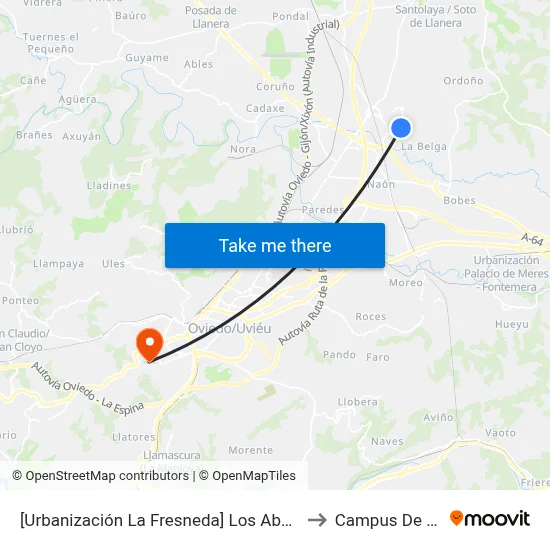 [Urbanización La Fresneda]  Los Abedules [Cta 02346] to Campus De El Cristo map