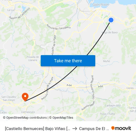 [Castiello Bernueces]  Bajo Viñao [Cta 02528] to Campus De El Cristo map