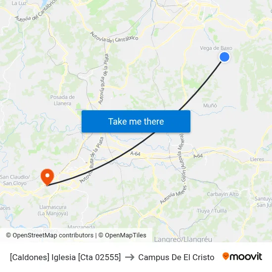 [Caldones]  Iglesia [Cta 02555] to Campus De El Cristo map