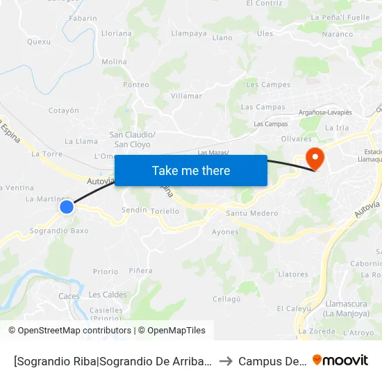 [Sograndio Riba|Sograndio De Arriba]  Sograndio [Cta 02594] to Campus De El Cristo map