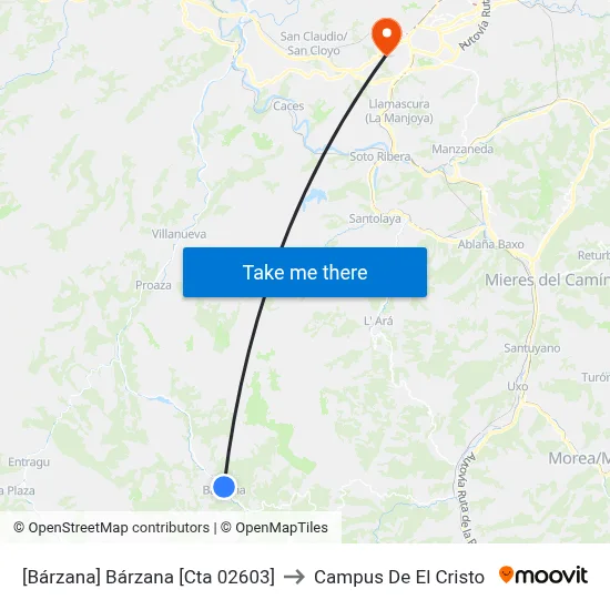 [Bárzana]  Bárzana [Cta 02603] to Campus De El Cristo map