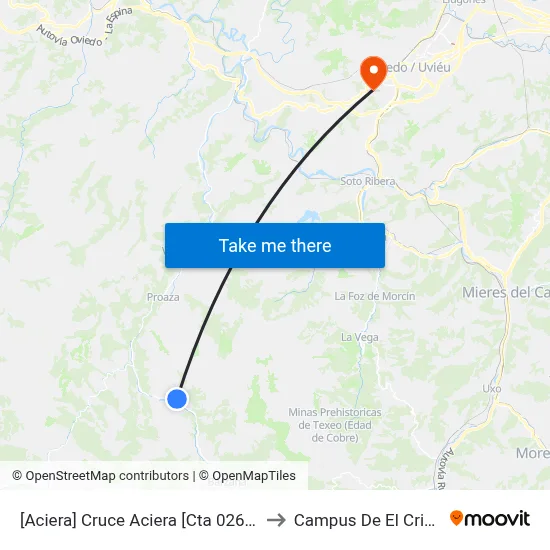 [Aciera]  Cruce Aciera [Cta 02619] to Campus De El Cristo map