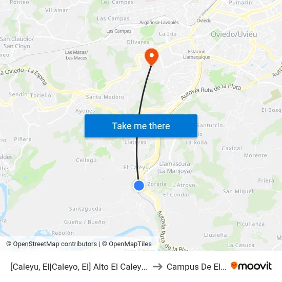 [Caleyu, El|Caleyo, El]  Alto El Caleyu [Cta 02647] to Campus De El Cristo map
