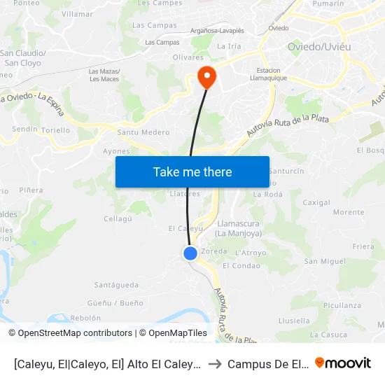 [Caleyu, El|Caleyo, El]  Alto El Caleyu [Cta 02648] to Campus De El Cristo map